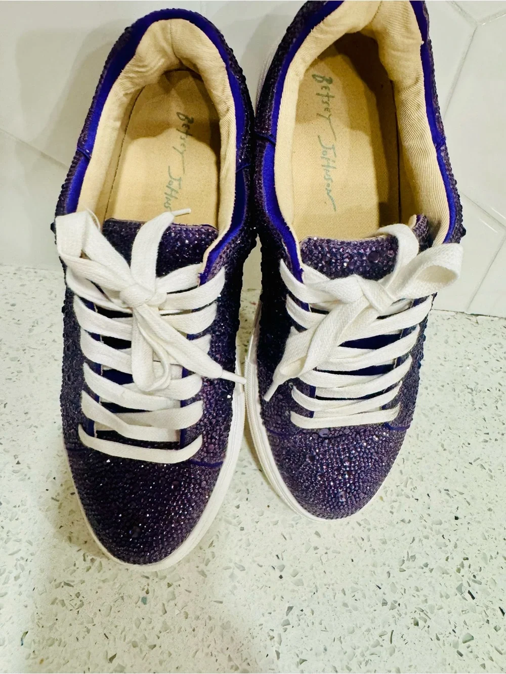 Betsey Johnson Purple Crystal Embellished Platform Sneakers